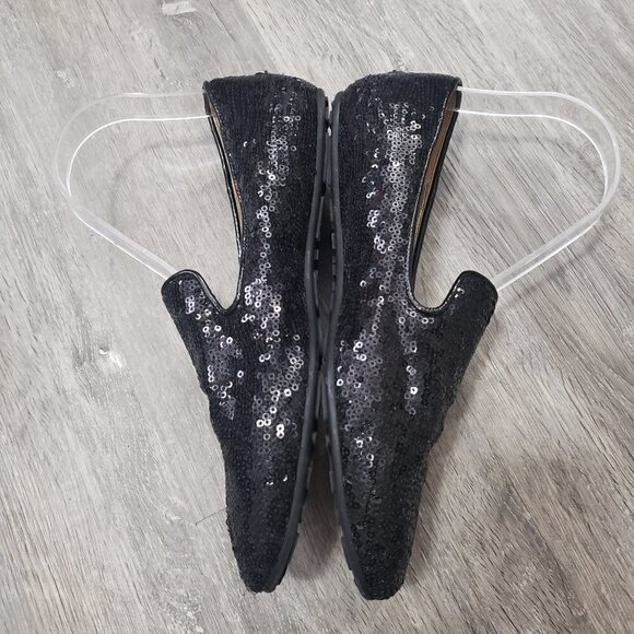 Jimmy Choo Black Sequin Smoking Slippers Sz 37 - Picture 3 of 10